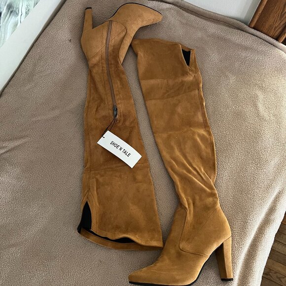 Shoe N' Tale Shoes - NWT - Stretch Suede Chunky Thigh High Boots